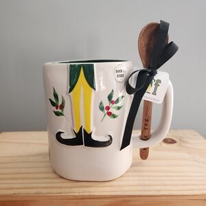Buddy the Elf Rae Dunn Cotton Headed Ninny Muggins Mug with Wooden Spoon NWT